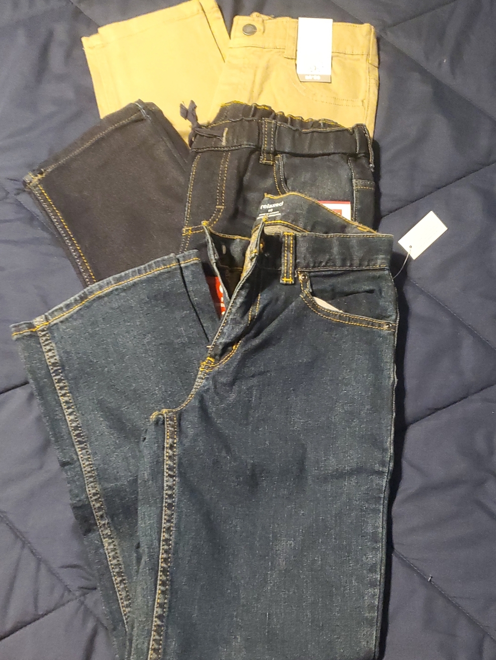 Boys Straight Jeans in Dark Blue and Tan